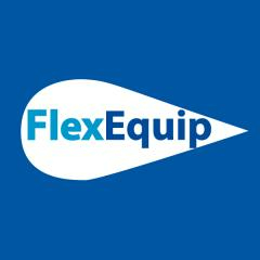 Blue and white logo with the word FlexEquip 