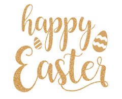 The words happy easter written in a scriptive gold glitter font